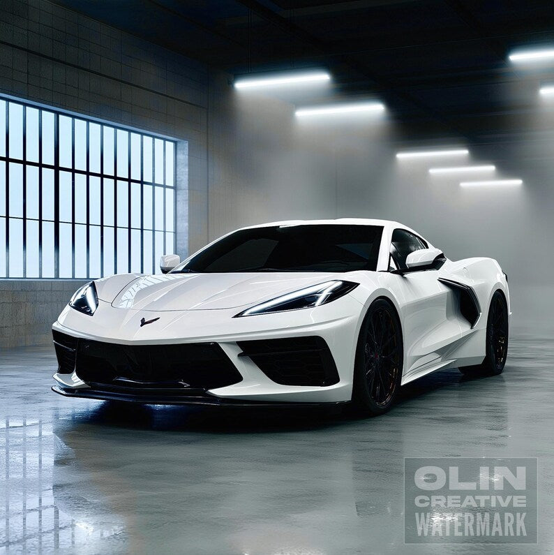 Corvette Printable Wall Art, Gifts for Car Guys, Gifts for Car Girls, Instant Download, Digital Download, White Corvette C8