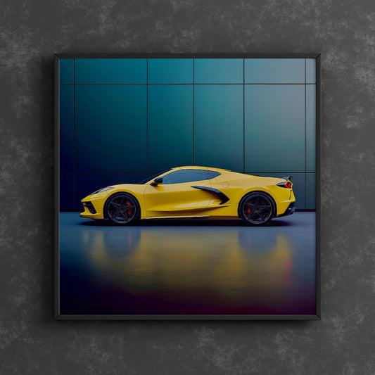 Corvette Printable Wall Art, Gifts for Car Guys, Gifts for Car Girls, Instant Download, Digital Download, Yellow Corvette C8