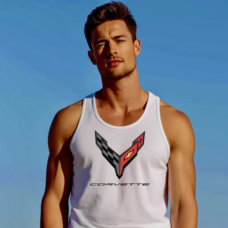 Corvette C8 Men's Jersey Tank, Beach Tank, Gym Top, Corvette Shirt, C8 Logo, Men's Tank Top, Women's Tank Top, Unisex, Bella+Canvas Brand