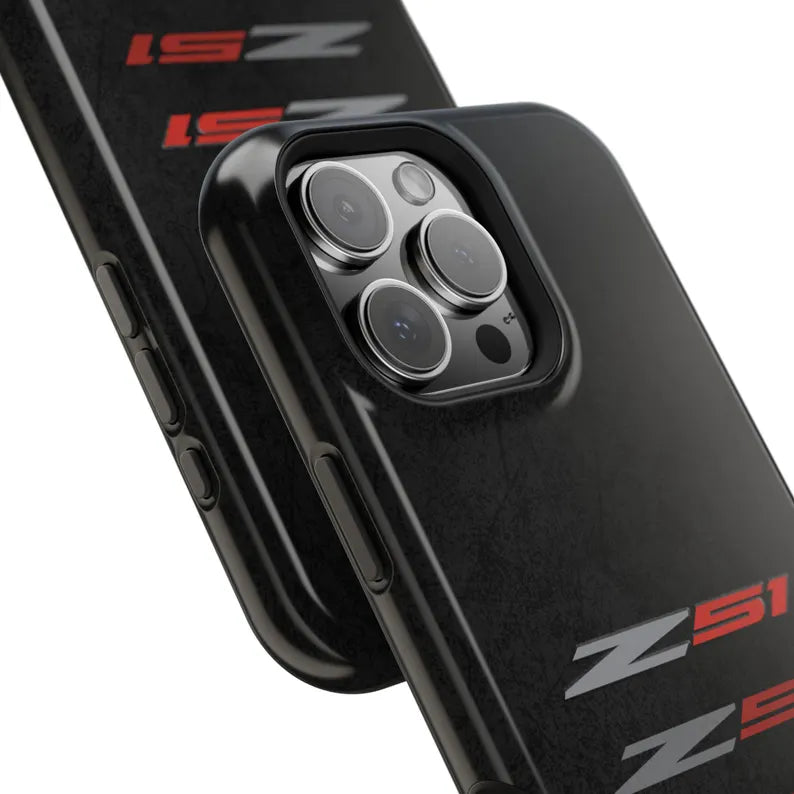 Corvette Z51 Magnetic Tough Case, iPhone Case, Impact Resistant, MagSafe, Rubber Liner, Matte or Glossy, Cell Phone Case