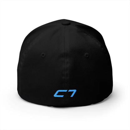 Corvette C7 Blue Logo Baseball Cap, Flexfit® Hat, Stretchy Band, Black Hat, Corvette Gear, Embroidery