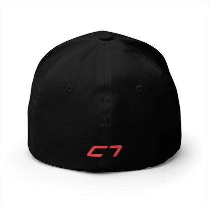 Corvette C7 Red Logo Baseball Cap, Flexfit® Hat, Stretchy Band, Black Hat, Corvette Gear, Embroidery