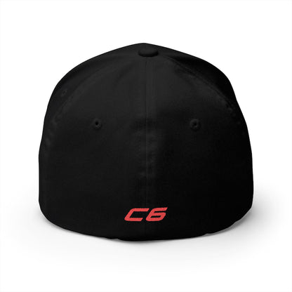 Corvette C6 Red Logo Baseball Cap, Flexfit® Hat, Stretchy Band, Black Hat, Corvette Gear, Embroidery