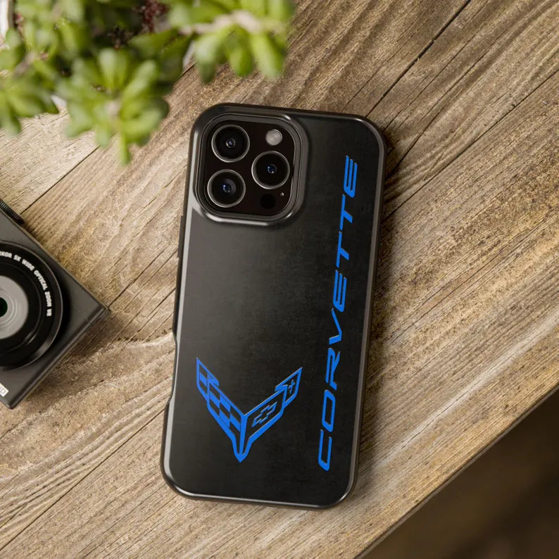 Corvette C8 Magnetic Tough Case, iPhone Case, Impact Resistant, MagSafe, Rubber Liner, Matte or Glossy, Cell Phone Case