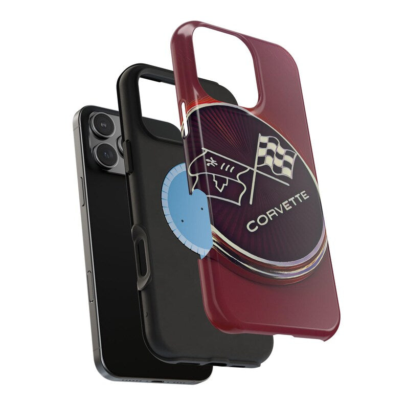 Corvette Emblem Magnetic Tough Case, iPhone Case, Impact Resistant, MagSafe, Rubber Liner, Matte or Glossy, Cell Phone Case