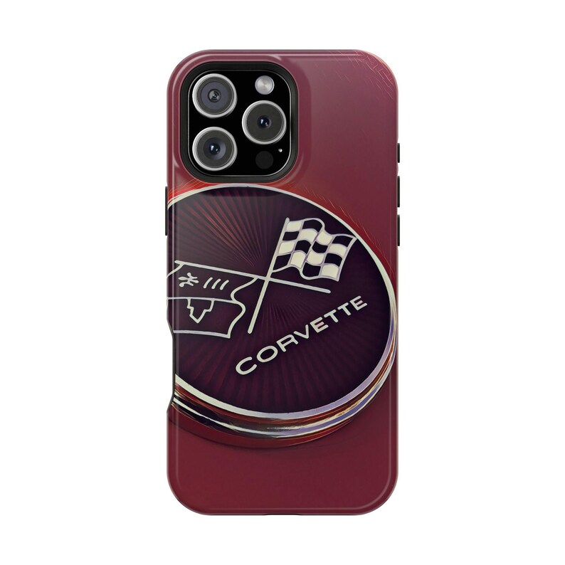 Corvette Emblem Magnetic Tough Case, iPhone Case, Impact Resistant, MagSafe, Rubber Liner, Matte or Glossy, Cell Phone Case