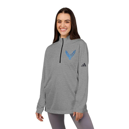 Adidas® Quarter-Zip Corvette C8 Pullover, Athletic Wear, Gym Lovers, Gifts for Him/Her, Casual Wear, Long Sleeve, Blue Corvette Logo
