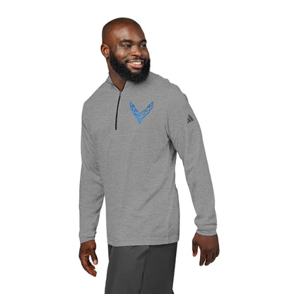 Adidas® Quarter-Zip Corvette C8 Pullover, Athletic Wear, Gym Lovers, Gifts for Him/Her, Casual Wear, Long Sleeve, Blue Corvette Logo