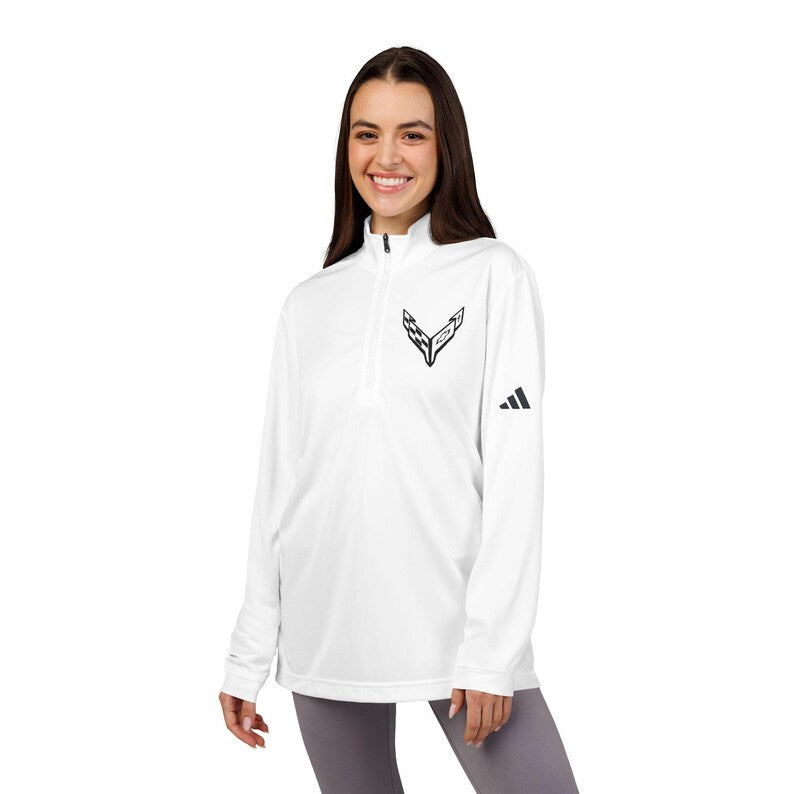 Adidas® Quarter-Zip Corvette C8 Pullover, Athletic Wear, Gym Lovers, Gifts for Him/Her, Casual Wear, Long Sleeve, Black Corvette Logo