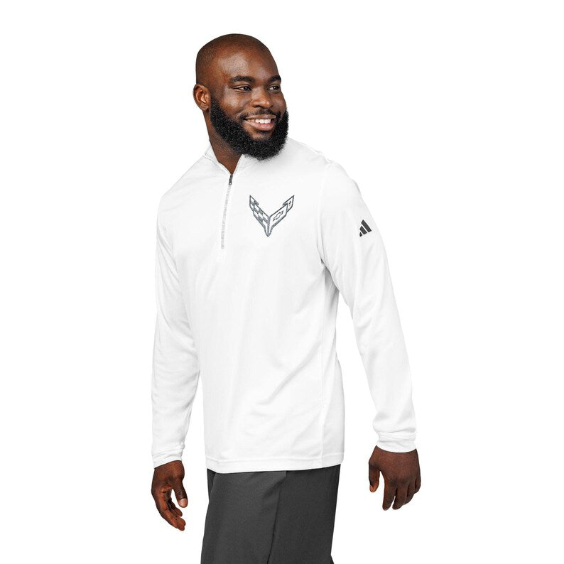 Adidas® Quarter-Zip Corvette C8 Pullover, Athletic Wear, Gym Lovers, Gifts for Him/Her, Casual Wear, Long Sleeve, Gray Corvette Logo