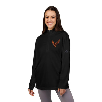 Adidas® Quarter-Zip Corvette C8 Pullover, Athletic Wear, Gym Lovers, Gifts for Him/Her, Casual Wear, Long Sleeve, Orange Corvette Logo