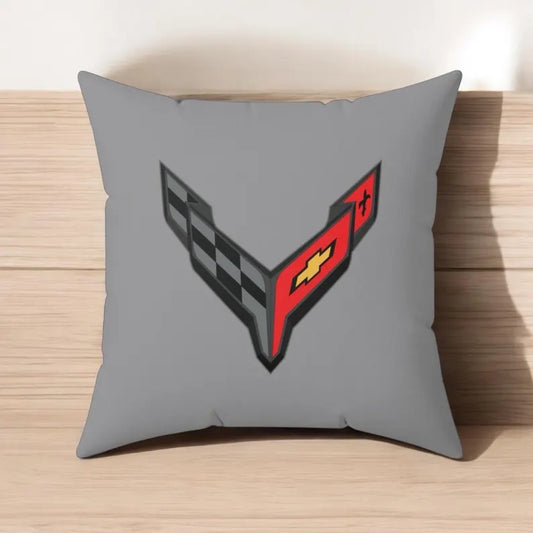Corvette C8 Throw Pillow, Home Accessories, Mancave Decor, Man Cave, Square Pillow, Polyester, Couch and Bedding, C8 Logo, C8 Emblem