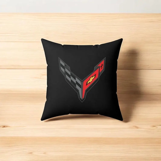 Corvette C8 Throw Pillow, Home Accessories, Mancave Decor, Man Cave, Square Pillow, Polyester, Couch and Bedding, C8 Logo, C8 Emblem