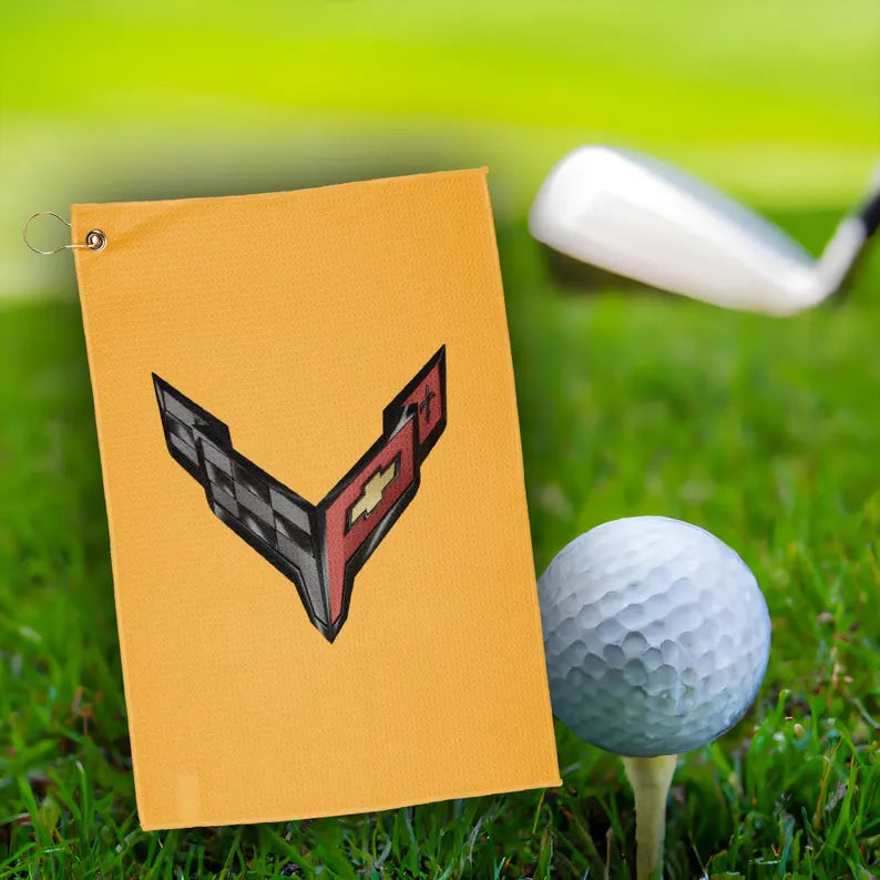 Corvette C8 Golf Towels, Golf Accessories, Sporty Towels for Golf Outings, Gift for Golf Lovers, C8 Logo, C8 Emblem, Club Towel