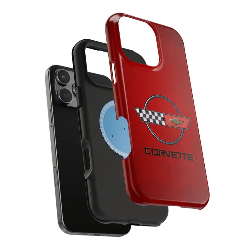 Corvette C4 Magnetic Tough Case, iPhone Case, Impact Resistant, MagSafe, Rubber Liner, Matte or Glossy, C4 Emblem, C4 Logo, Cell Phone Case