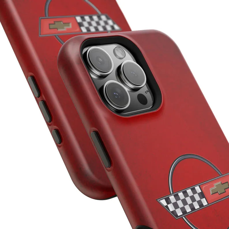 Corvette C4 Magnetic Tough Case, iPhone Case, Impact Resistant, MagSafe, Rubber Liner, Matte or Glossy, C4 Emblem, C4 Logo, Cell Phone Case