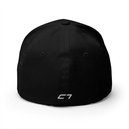 Corvette C7 Grey Logo Baseball Cap, Flexfit® Hat, Stretchy Band, Black Hat, Corvette Gear, Embroidery