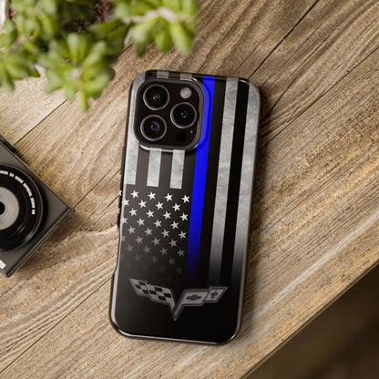 Corvette C6 Blue Lives Matter Magnetic Tough Case, iPhone Case, Impact Resistant, MagSafe, Rubber Liner, Matte or Glossy, Cell Phone Case