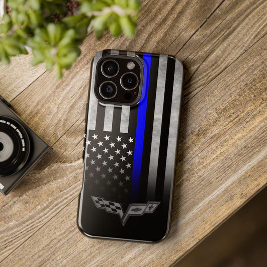 Corvette C6 Blue Lives Matter Magnetic Tough Case, iPhone Case, Impact Resistant, MagSafe, Rubber Liner, Matte or Glossy, Cell Phone Case