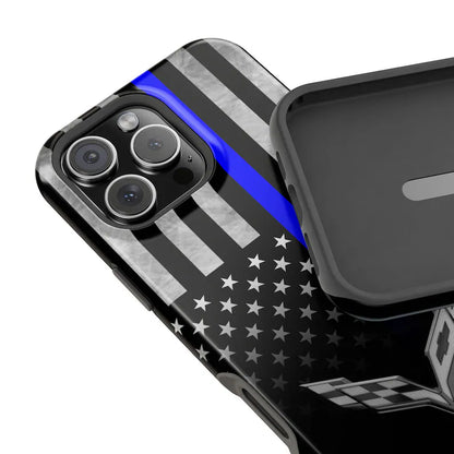 Corvette C7 Blue Lives Matter Magnetic Tough Case, iPhone Case, Impact Resistant, MagSafe, Rubber Liner, Matte or Glossy, Cell Phone Case