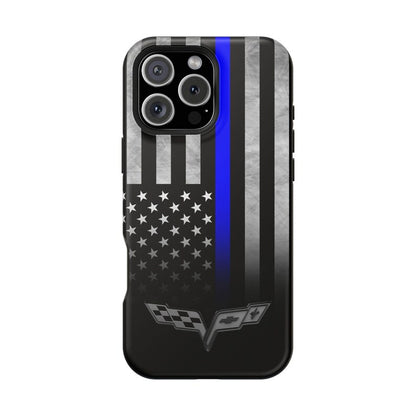 Corvette C6 Blue Lives Matter Magnetic Tough Case, iPhone Case, Impact Resistant, MagSafe, Rubber Liner, Matte or Glossy, Cell Phone Case