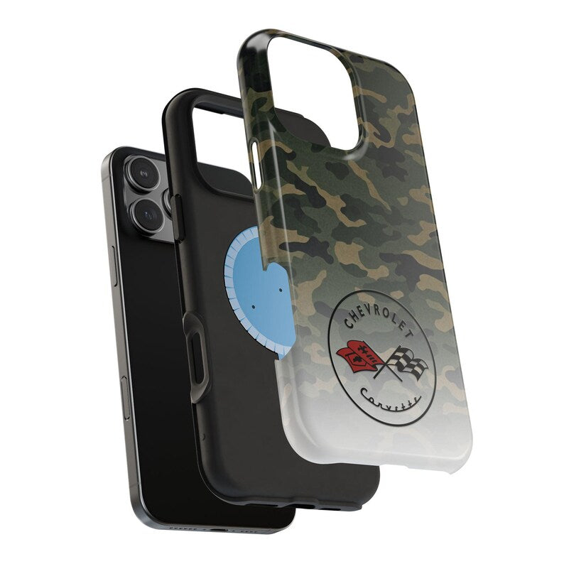 Corvette C1 Camo Magnetic Tough Case, iPhone Case, Impact Resistant, MagSafe, Rubber Liner, Matte or Glossy, Cell Phone Case