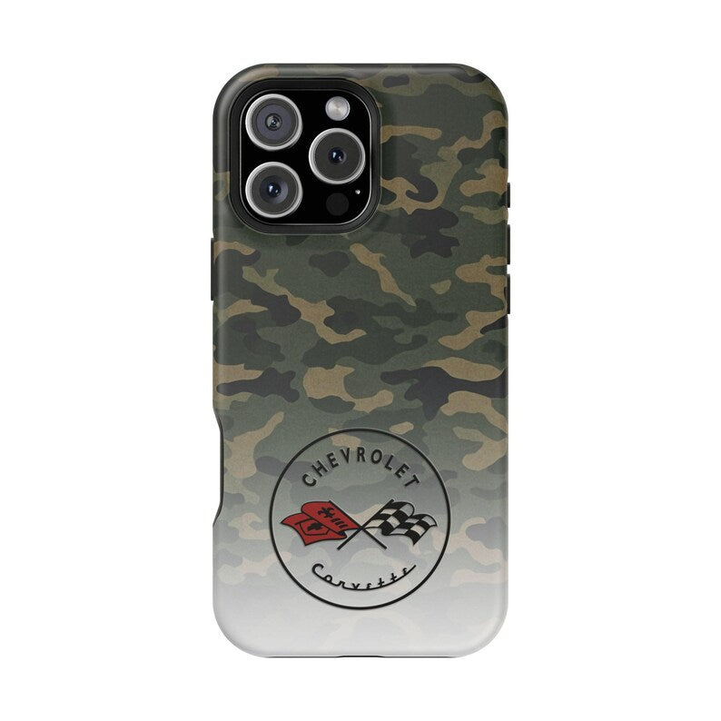 Corvette C1 Camo Magnetic Tough Case, iPhone Case, Impact Resistant, MagSafe, Rubber Liner, Matte or Glossy, Cell Phone Case