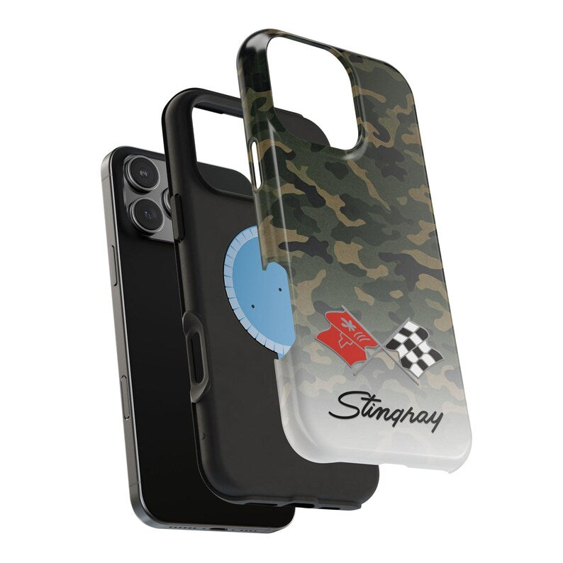 Corvette C3 Camo Magnetic Tough Case, iPhone Case, Impact Resistant, MagSafe, Rubber Liner, Matte or Glossy, Cell Phone Case