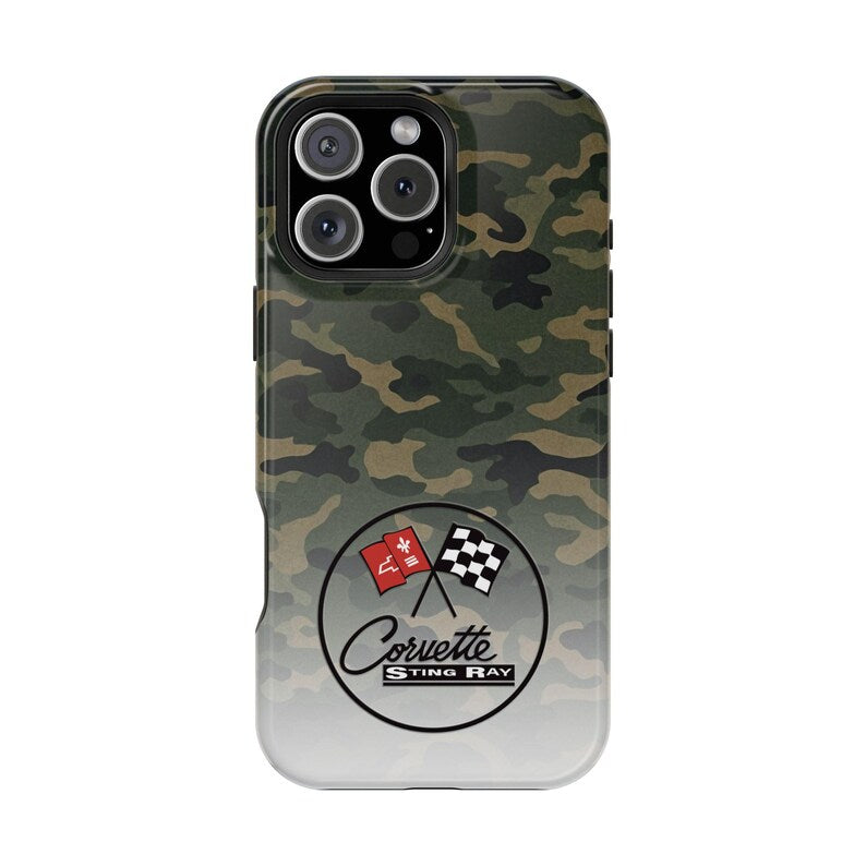 Corvette C2 Camo Magnetic Tough Case, iPhone Case, Impact Resistant, MagSafe, Rubber Liner, Matte or Glossy, Cell Phone Case