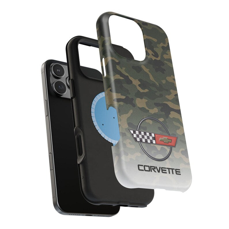 Corvette C4 Camo Magnetic Tough Case, iPhone Case, Impact Resistant, MagSafe, Rubber Liner, Matte or Glossy, Cell Phone Case