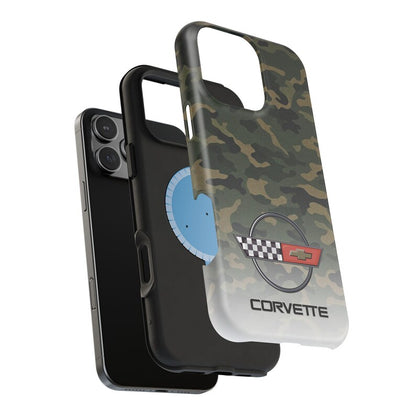 Corvette C4 Camo Magnetic Tough Case, iPhone Case, Impact Resistant, MagSafe, Rubber Liner, Matte or Glossy, Cell Phone Case