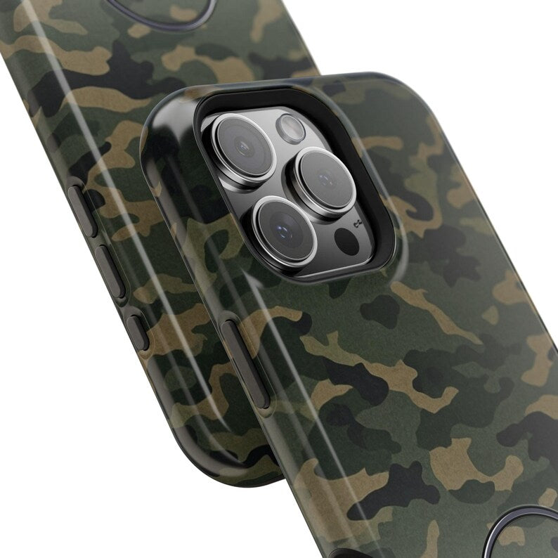 Corvette C4 Camo Magnetic Tough Case, iPhone Case, Impact Resistant, MagSafe, Rubber Liner, Matte or Glossy, Cell Phone Case
