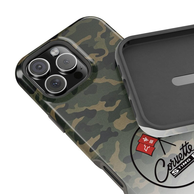 Corvette C2 Camo Magnetic Tough Case, iPhone Case, Impact Resistant, MagSafe, Rubber Liner, Matte or Glossy, Cell Phone Case