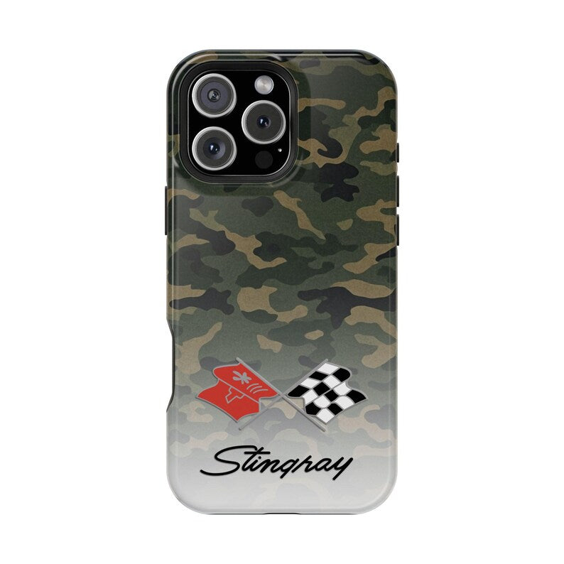 Corvette C3 Camo Magnetic Tough Case, iPhone Case, Impact Resistant, MagSafe, Rubber Liner, Matte or Glossy, Cell Phone Case