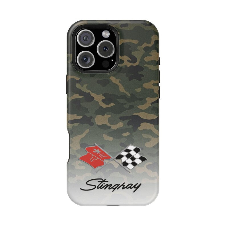 Corvette C3 Camo Magnetic Tough Case, iPhone Case, Impact Resistant, MagSafe, Rubber Liner, Matte or Glossy, Cell Phone Case