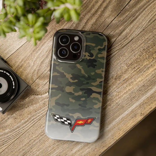Corvette C6 Camo Magnetic Tough Case, iPhone Case, Impact Resistant, MagSafe, Rubber Liner, Matte or Glossy, Cell Phone Case