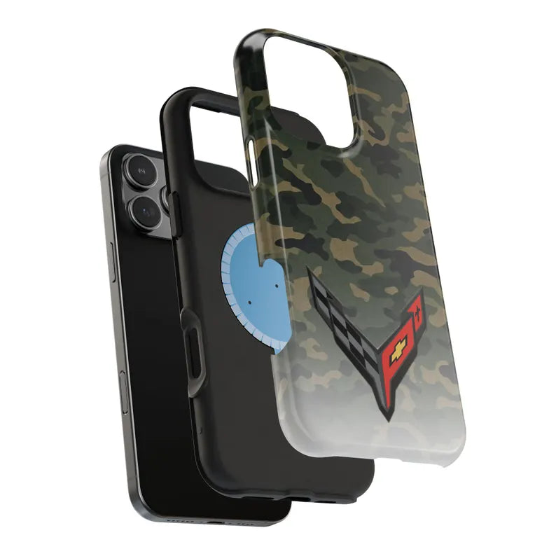 Corvette C8 Camo Magnetic Tough Case, iPhone Case, Impact Resistant, MagSafe, Rubber Liner, Matte or Glossy, Cell Phone Case