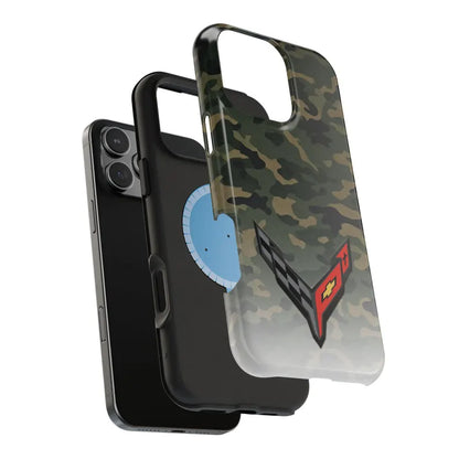 Corvette C8 Camo Magnetic Tough Case, iPhone Case, Impact Resistant, MagSafe, Rubber Liner, Matte or Glossy, Cell Phone Case