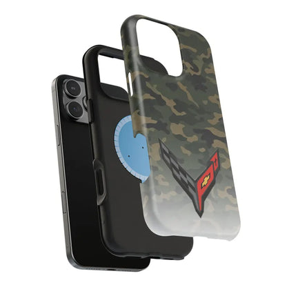 Corvette C8 Camo Magnetic Tough Case, iPhone Case, Impact Resistant, MagSafe, Rubber Liner, Matte or Glossy, Cell Phone Case
