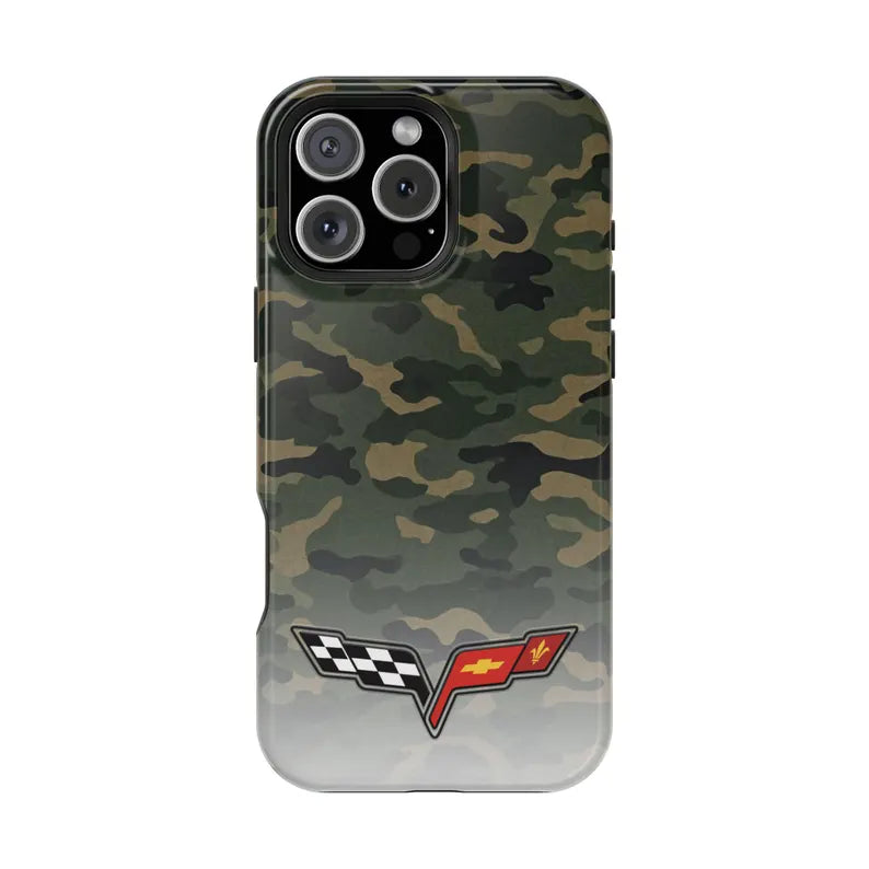 Corvette C6 Camo Magnetic Tough Case, iPhone Case, Impact Resistant, MagSafe, Rubber Liner, Matte or Glossy, Cell Phone Case