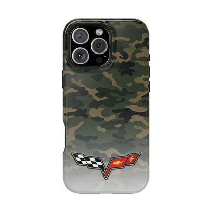 Corvette C6 Camo Magnetic Tough Case, iPhone Case, Impact Resistant, MagSafe, Rubber Liner, Matte or Glossy, Cell Phone Case