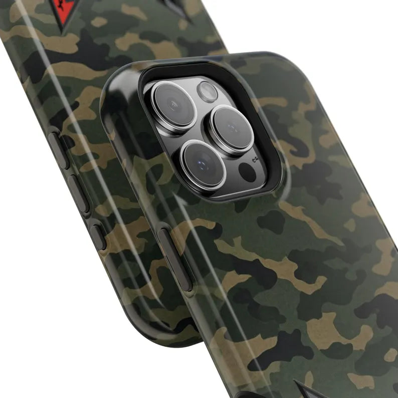 Corvette C8 Camo Magnetic Tough Case, iPhone Case, Impact Resistant, MagSafe, Rubber Liner, Matte or Glossy, Cell Phone Case