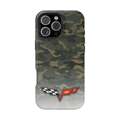 Corvette C6 Camo Magnetic Tough Case, iPhone Case, Impact Resistant, MagSafe, Rubber Liner, Matte or Glossy, Cell Phone Case