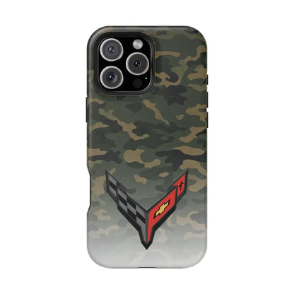 Corvette C8 Camo Magnetic Tough Case, iPhone Case, Impact Resistant, MagSafe, Rubber Liner, Matte or Glossy, Cell Phone Case
