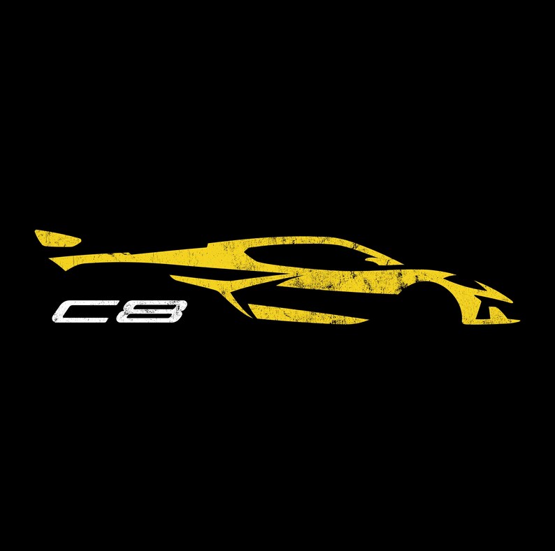 Corvette C8 Yellow Distressed T-Shirt, C8 Logo, Bella+Canvas T-Shirt, Corvette Apparel, Graphic Tee, Soft T-Shirt, Unisex Shirt, Grunge