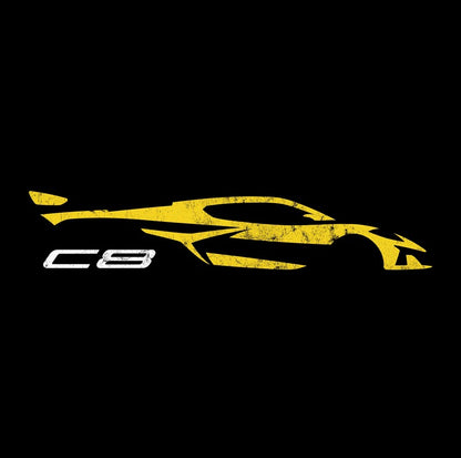 Corvette C8 Yellow Distressed T-Shirt, C8 Logo, Bella+Canvas T-Shirt, Corvette Apparel, Graphic Tee, Soft T-Shirt, Unisex Shirt, Grunge