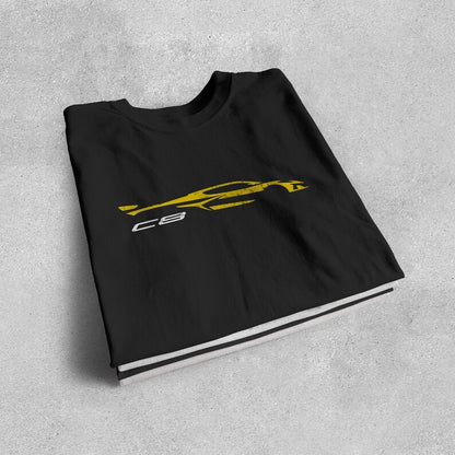Corvette C8 Yellow Distressed T-Shirt, C8 Logo, Bella+Canvas T-Shirt, Corvette Apparel, Graphic Tee, Soft T-Shirt, Unisex Shirt, Grunge