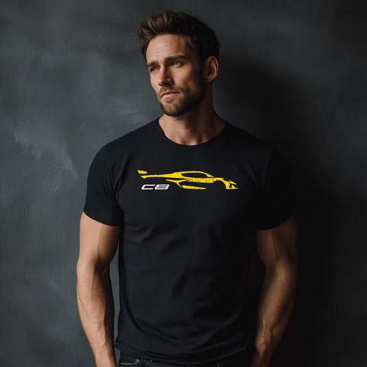 Corvette C8 Yellow Distressed T-Shirt, C8 Logo, Bella+Canvas T-Shirt, Corvette Apparel, Graphic Tee, Soft T-Shirt, Unisex Shirt, Grunge