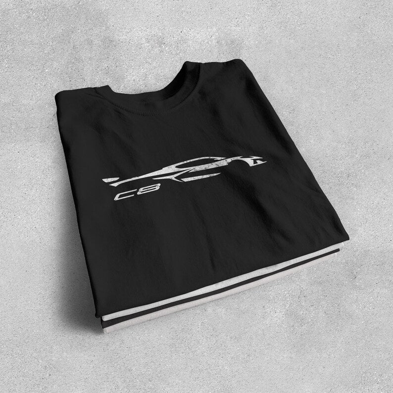 Corvette C8 White Distressed T-Shirt, C8 Logo, Bella+Canvas T-Shirt, Corvette Apparel, Graphic Tee, Soft T-Shirt, Unisex Shirt, Grunge
