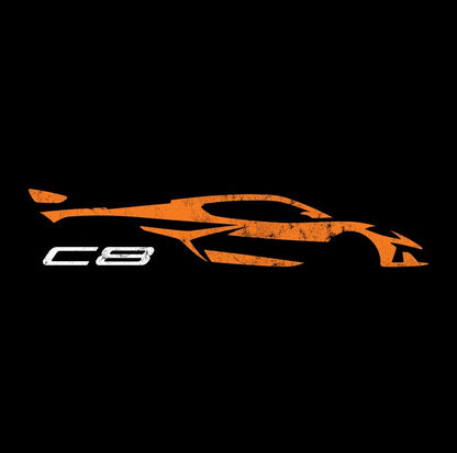 Corvette C8 Orange Distressed T-Shirt, C8 Logo, Bella+Canvas T-Shirt, Corvette Apparel, Graphic Tee, Soft T-Shirt, Unisex Shirt, Grunge